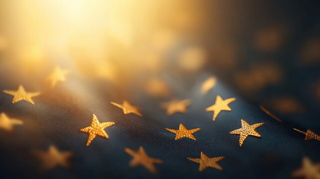 Illuminated stars of the american flag celebratory event night sky textured fabric close-up view patriotism and national pride