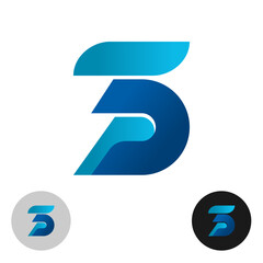 Abstract stylized sport logo with runner or bicycle racer dynamic silhouette. Letter B, D or S symbol in vibrant gradient colors wide stripe lines style. Speed and strong concept.