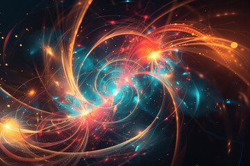 Obraz premium Colorful swirling lights and energy patterns create an abstract cosmic scene in a digital artwork showcasing vibrant hues and intricate designs