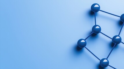 Blue Molecular Structure with Spheres on Soft Blue Background
