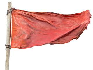 A red flag with tattered edges on transparent background