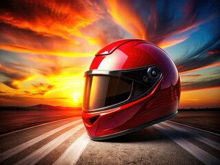 Fototapeta premium Sleek red racing helmet silhouette, capturing track safety and stylish design.