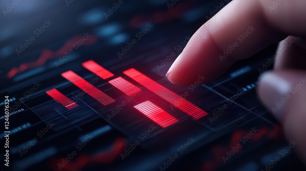 Poster Finger Touching Red Bar Graph on Digital Display Screen