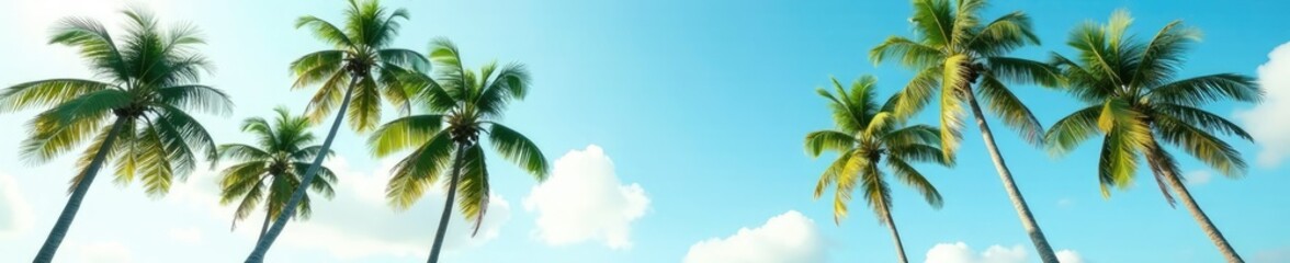 Tallest palm trees swaying gently in the breeze on a serene sky background, clouds, nature, idyllic