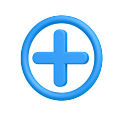 Blue cross. Isolated. Circle. Transparent background. 3d illustration.