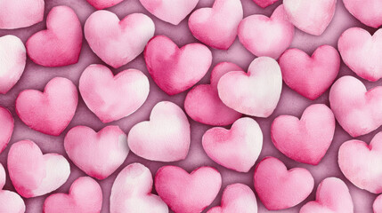 Fototapeta premium A vibrant array of watercolor hearts in pink shades, perfect for romantic themes.