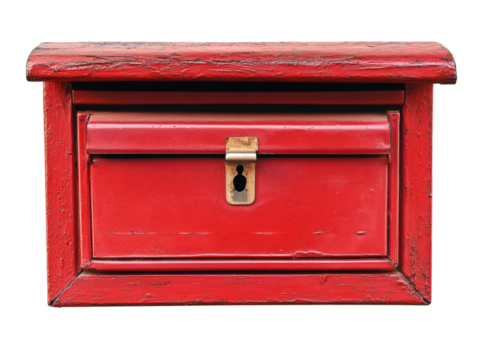Old red mailbox isolated on transparent background