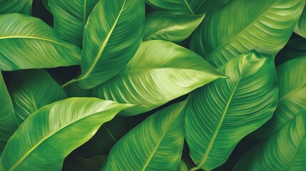 Obraz premium Tropical green leaves background silhouette texture