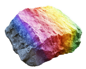 vibrant rock displaying rainbow spectrum of colors, showcasing unique blend of hues and textures. This colorful stone adds magical touch to any setting
