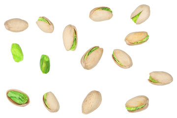 Pistachios isolated on a white background, top view.
