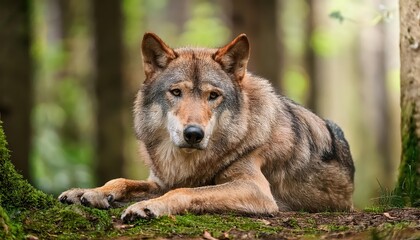 Fototapeta premium Vivid Western Bluebird, Sialia mexicana in Pristine Forest at Sunset, Showcasing Stunning Plumage and Warm Autumn Colors
