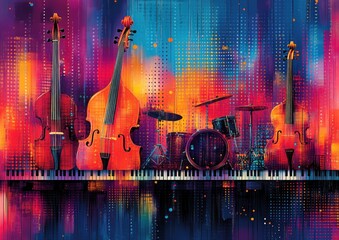 Colorful Abstract Musical Instruments Collage in Modern Pop Art Style