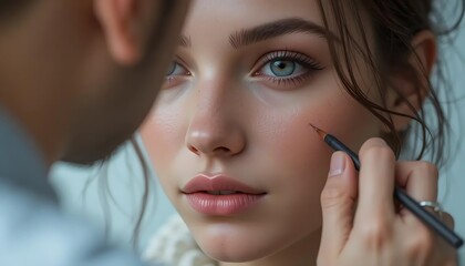 A digital artist working on a high-resolution portrait retouching project, enhancing fine details using advanced editing software.
