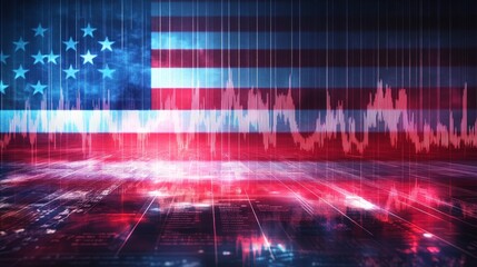 Fototapeta premium American Economy Vector Graphic Financial Chart on US Flag, Digital Art, Bold Colors, 8K