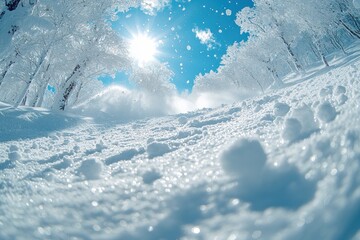 Fast Snowboarder Thrills on Ski Slope in Winter Wonderland