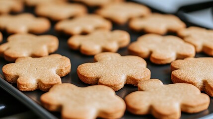 Freshly Baked Gingerbread Cookies Cooling on Baking Tray
