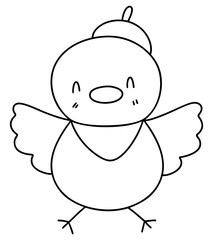 Springtime outline illustration, Cute cartoon bird with round body and cheerful expression