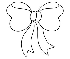 Springtime outline illustration, simple outline of decorative bow with flowing ribbons