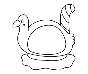 Springtime outline illustration, cute outline of duck shaped float with striped handle, perfect for summer fun