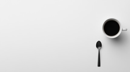 Minimalistic Composition with Coffee Cup and Black Spoon on Table