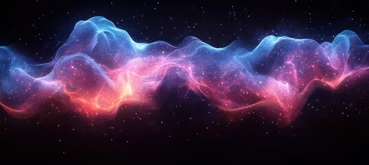 Obraz premium Abstract Soundwave Visualization with Vibrant Gradient Lines in Blue and Purple for Technology and Data Representation