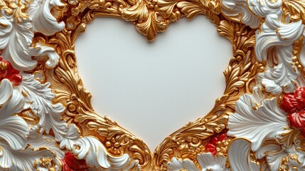 Ornate Heart-Shaped Frame with Intricate Gold and White Details