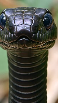 Close-up of a black mamba snake in its natural habitat showcasing its distinct features and striking appearance