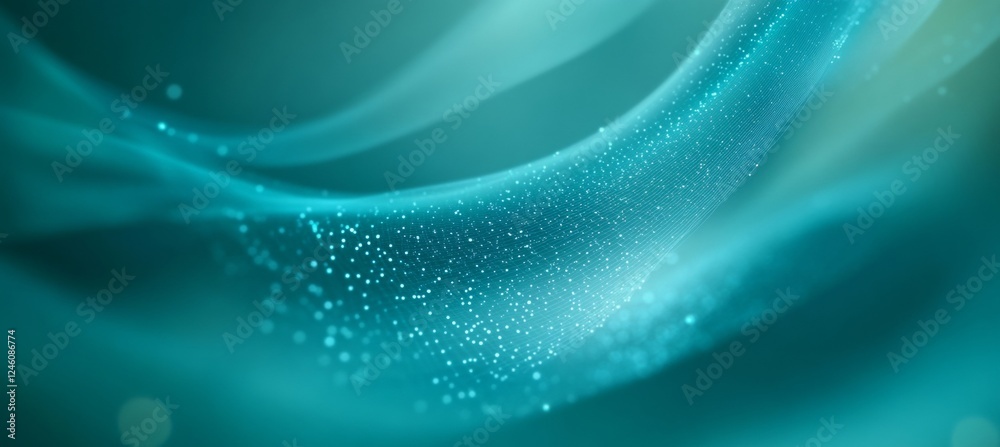 Poster aqua flowing network abstract design with futuristic grid surface and geometric pattern