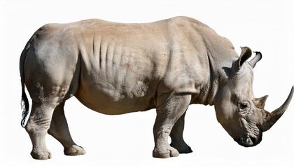 Fototapeta premium Striking Portrait of a Majestic White Rhino Against a Transparent Backdrop, Showcasing Its Power and Grace in High Definition.