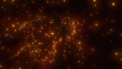 Obraz premium A dark, glowing cosmic-inspired backdrop featuring orange light sparks and a dreamy, swirling mist-like effect background