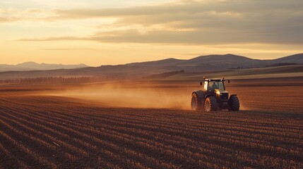 Fototapeta premium Golden Hour Farmland Tractor