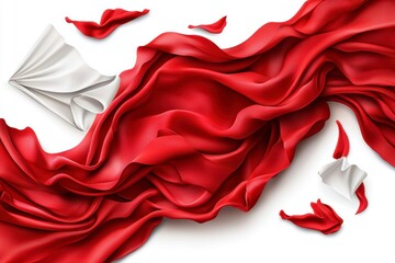 Flowing red and white fabrics abstract art digital design smooth environment top-down view textile aesthetics