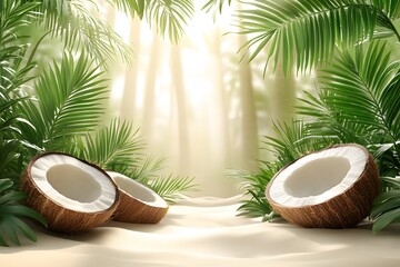 Obraz premium Tropical Oasis with Coconuts and Jungle Foliage for Exotic Relaxation Themes