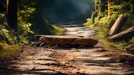 Overcoming the Challenge: A Bump in the Road on a Wooded Trail - Opportunity to overcome an obstacle in nature to forge your path forward through uncertainty