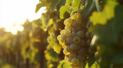 Fototapeta premium Golden Grapes in Vineyard - A Summer Harvest
