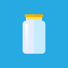 Flat vector medicine bottle, jar on blue background