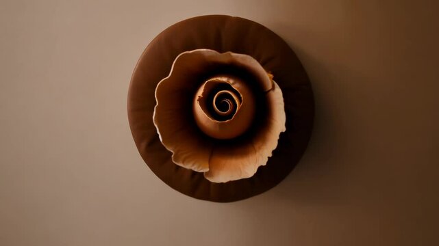 Mocha mousse color background 2025. Opening rose flower. Floral brown art wallpaper. Background. Nature. Warm curve design pattern close up. Interior design color mocha mousse tan