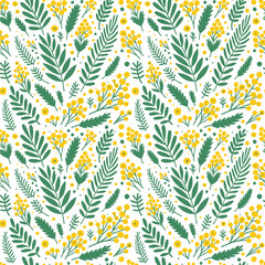 Spring seamless mimosa flowers. Summer yellow flowers fabric design