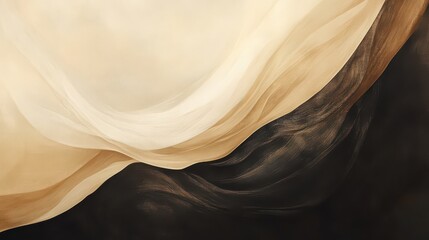 Black dark light pastel dusty pale soft chocolate coffee brown beige abstract background. Silk satin fabric. Curtain drapery line wave.Mocha mousse color 2025.Flat lay, top view table