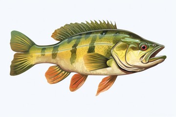 Fototapeta premium Peacock Bass - Exotic Freshwater Fish in Nature, Isolated on Green and White Background
