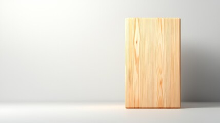 Naklejka premium Single wooden block on white background, minimalist photography of natural geometric shape
