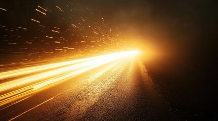 Golden Light Trails and Sparks on Dark Pavement abstract night effect