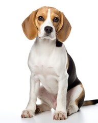 Portrait of Small Funny Beagle Dog on White Background - Pedigree Breed and Loyal Friend