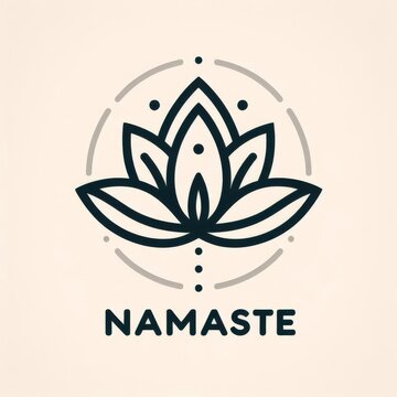 Black lotus flower symbol with NAMASTE text, minimalist design, spiritual and yoga theme