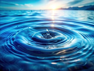 Calm Blue Water Surface Texture: Ripples, Bubbles, and Splashes Background