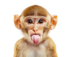 Mischievous monkey sticking out its tongue, showcasing playful expression and curiosity. This adorable creature captures attention with its lively demeanor and engaging gaze