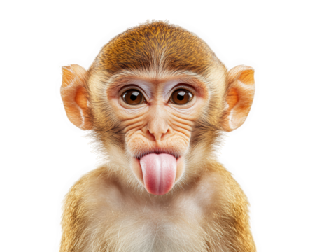 Mischievous monkey sticking out its tongue, showcasing playful expression and curiosity. This adorable creature captures attention with its lively demeanor and engaging gaze