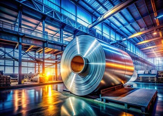 Double Exposure: Steel Sheet Roll & Industrial Machinery - Metalworking Factory