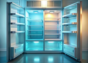 Empty Refrigerator Interior Stock Photo:  Clean, organized, and ready to be stocked.