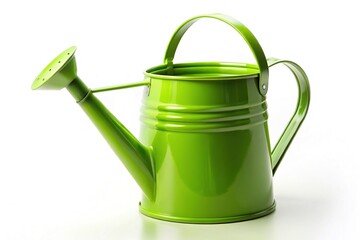 Green Watering Can Isolated on White Background - Gardening Tool Stock Photo